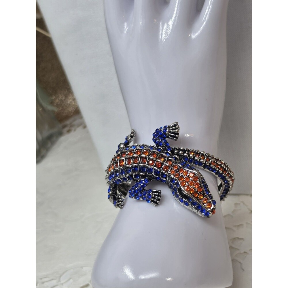 Florida Gators Alligator Rhinestone Bypass Bracelet Blue Orange Statement Hinged